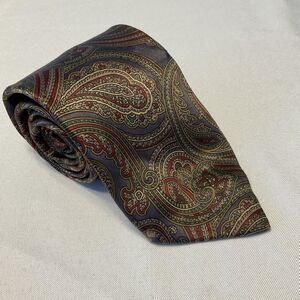 Lands End Men's Necktie Long Purple Gold Paisley Print 100% Silk Made In The USA